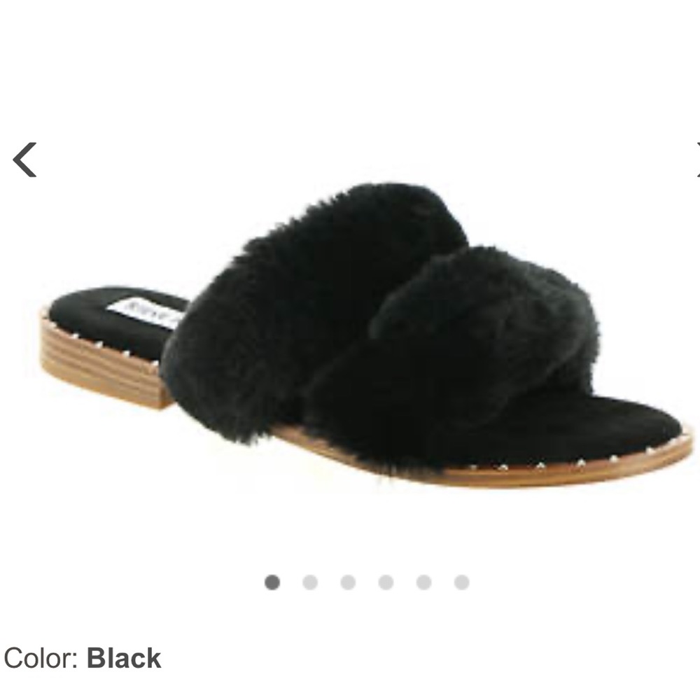 Steve Madden Black Fuzzy Sandals Enite NIB